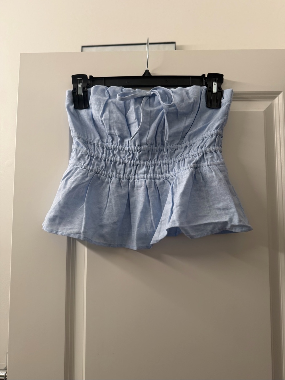 Anthropologie Light Blue Smocked Strapless Crop Top